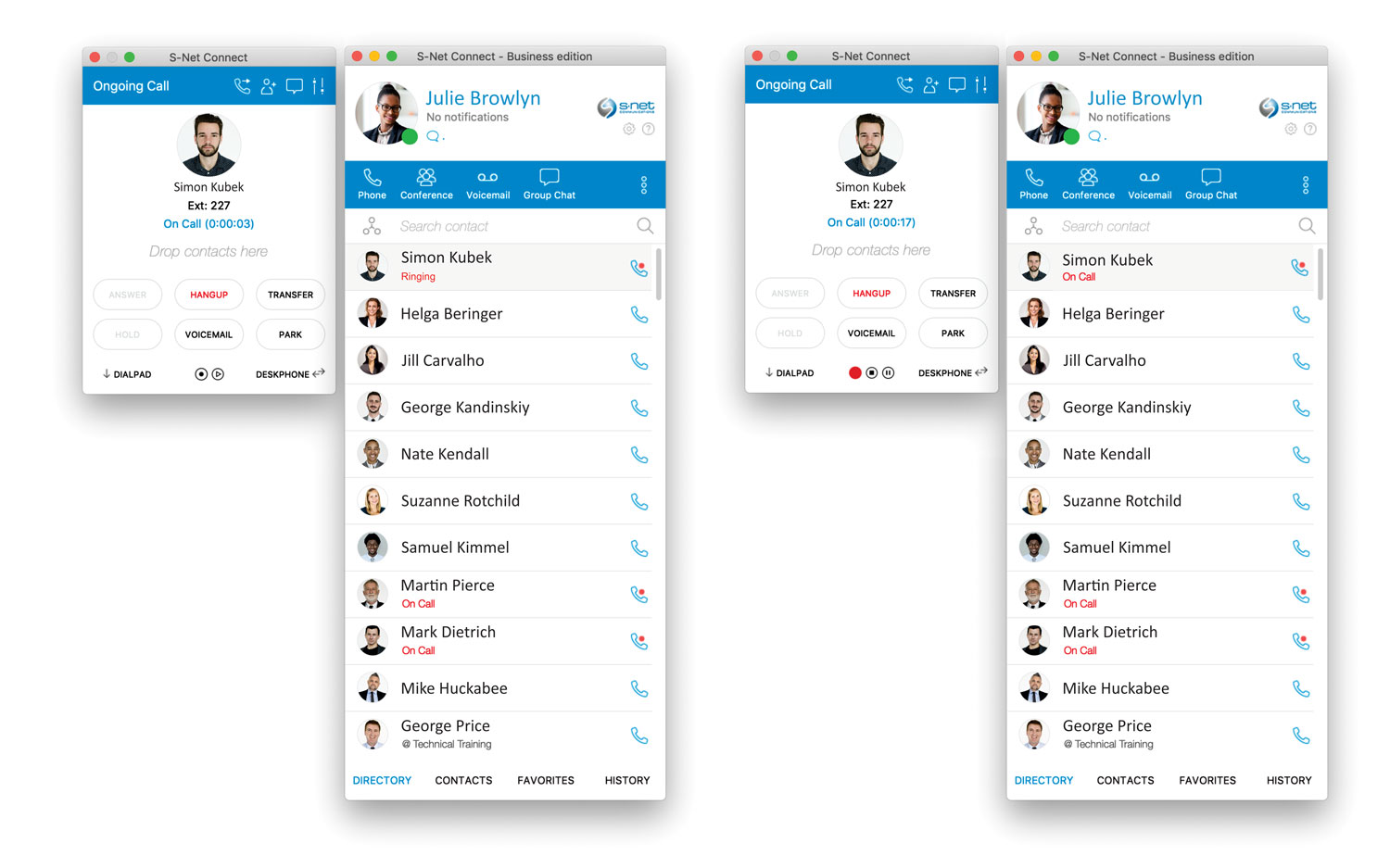 Call Status in S-NET Connect Softphone Desktop Application