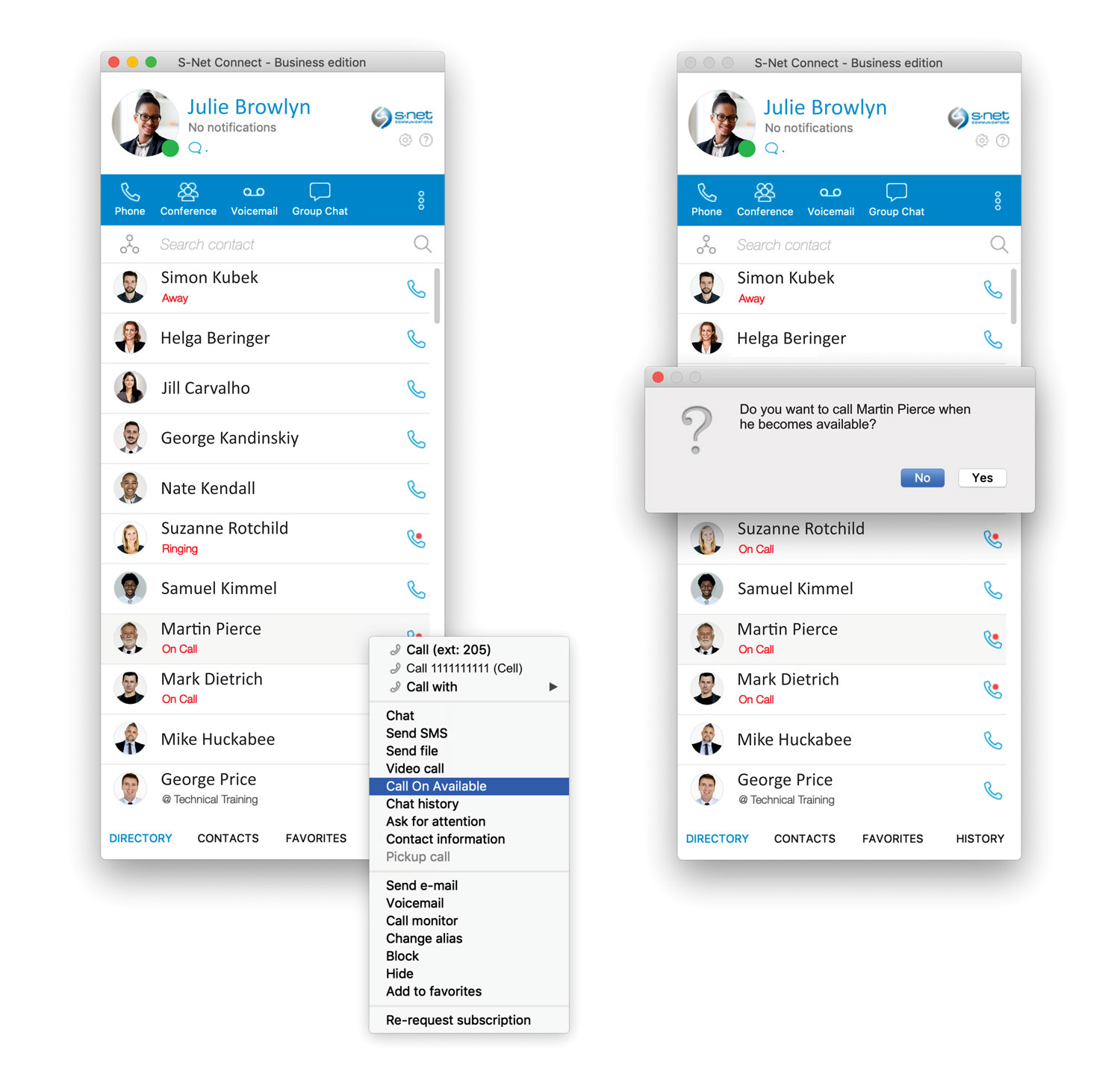Automatically call when your colleagues become available.