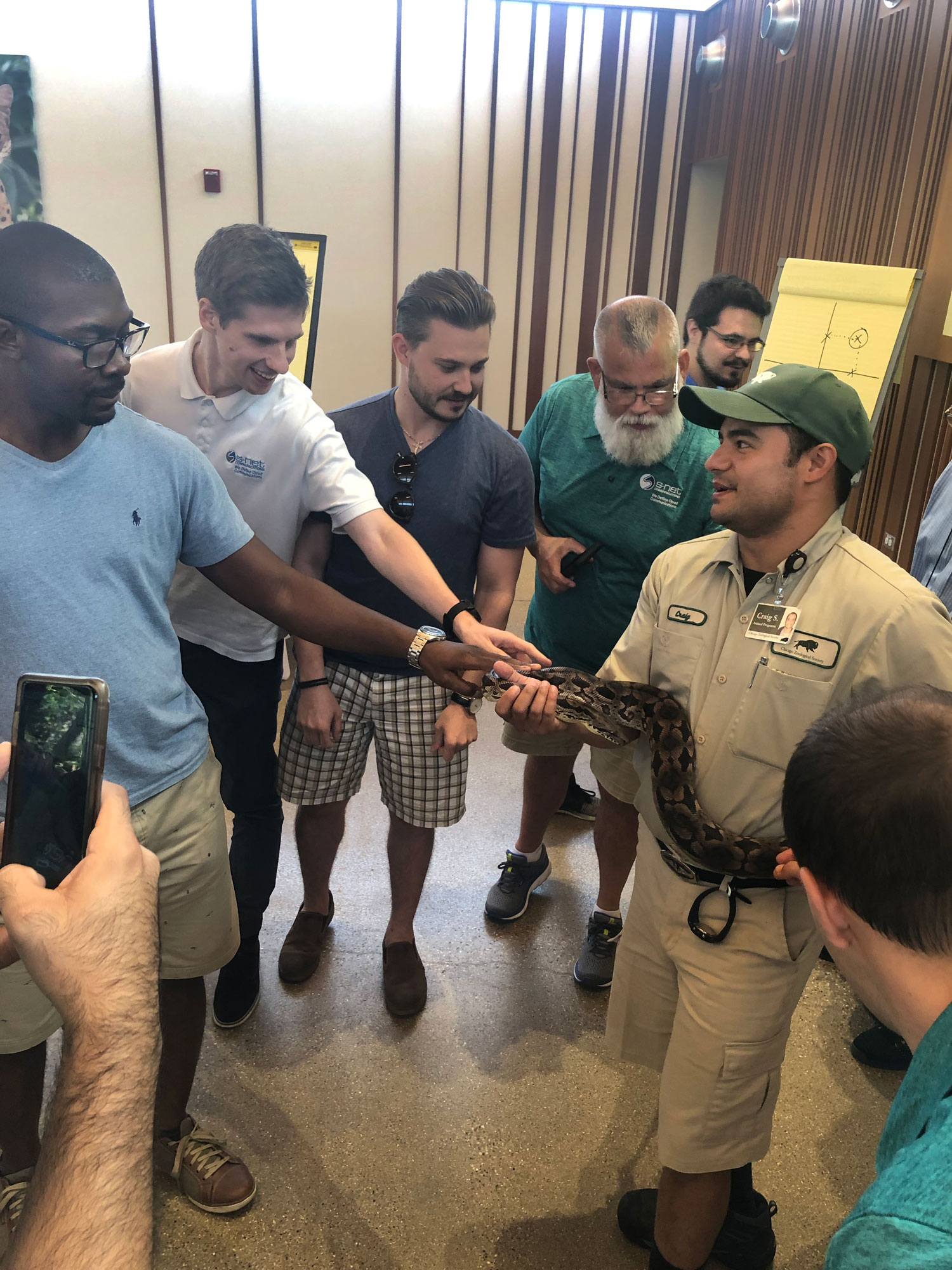 The S-NET team getting up close and personal with Daisy.